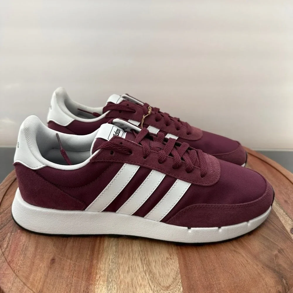 Adidas Run 60s 2.0 Mens Size 9 Burgundy White Retro Running Sneakers H00355 NWOB
